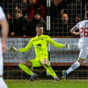Matty Todd scores Dunfermline's second goal in the 2-0 win over Falkirk.
