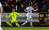 Matty Todd scores Dunfermline's second goal in the 2-0 win over Falkirk.
