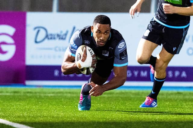 Ratu Tagive scores a try during the Guinness PRO 14 match between Glasgow Warriors and Southern Kings, at Scotstoun