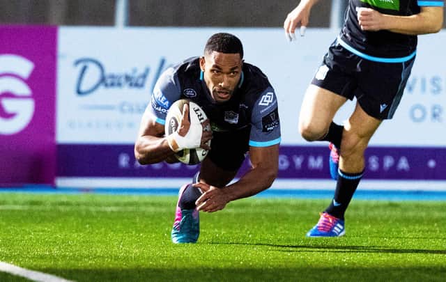 Ratu Tagive scores a try during the Guinness PRO 14 match between Glasgow Warriors and Southern Kings, at Scotstoun