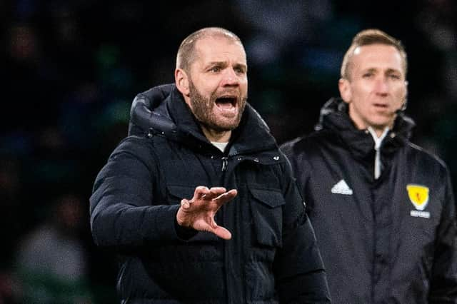 Hearts' manager Robbie Neilson during the 3-1 defeat at Celtic Park.  (Photo by Ross Parker / SNS Group)