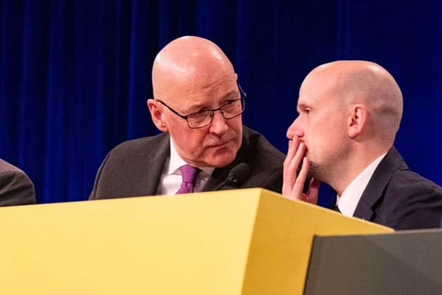 Transport Secretary Stephen Flynn (right) with First Minister John Swinney at this month's SNP conference in Aberdeen (Picture: Paul Reid/Getty Images)