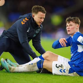 Everton's Nathan Patterson receives treatment during the 4-1 defeat to Brighton. Picture date: Tuesday January 3, 2023.