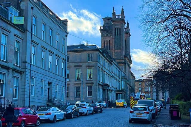Police and the Scottish Fire and Rescue Service attended at the historic Trinity College building in Lynedoch Street, with nearby roads shut down and an exclusion zone put in place.  (Image: Twitter @jonsamuelhood)