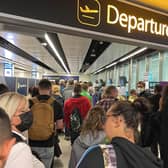 Picture taken with permission from the twitter feed of Diego Garcia Rodriguez of queues to enter security at Gatwick Airport on Tuesday. Picture date: Tuesday June 7, 2022.