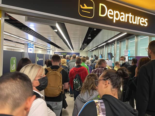Picture taken with permission from the twitter feed of Diego Garcia Rodriguez of queues to enter security at Gatwick Airport on Tuesday. Picture date: Tuesday June 7, 2022.