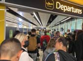 Picture taken with permission from the twitter feed of Diego Garcia Rodriguez of queues to enter security at Gatwick Airport on Tuesday. Picture date: Tuesday June 7, 2022.