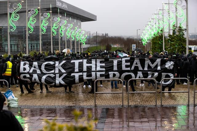 Pre-Match protest before the Scottish Premiership match between Celtic and Kilmarnock at Celtic Park, on December 13, 2020 (Photo by Craig Williamson / SNS Group)