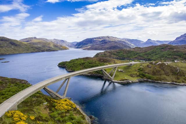 Kylesku Bridge in Sutherland, which sits on the North Coast 500. A police operation caught a driver travelling at 117mph on the tourist route at the weekend, although the exact location of the patrol has not been revealed. Picture: Richard Wiseman/Flickr/CC