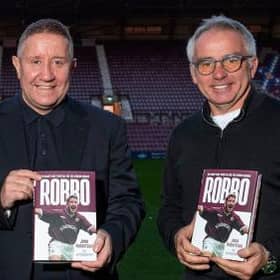 John Robertson with John Colquhoun at Tynecastle Park for the launch of 'Robbo'. (Photo by Mark Scates / SNS Group)
