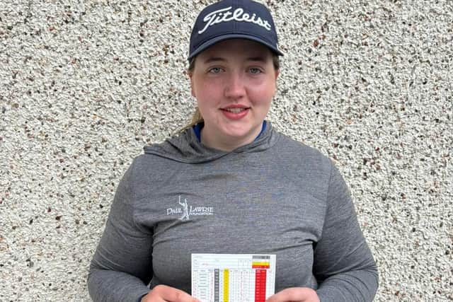 Paul Lawrie Golf Centre member Ruby Watt with her course-record setting card in the Junior Tour Scotland event at Forfar.