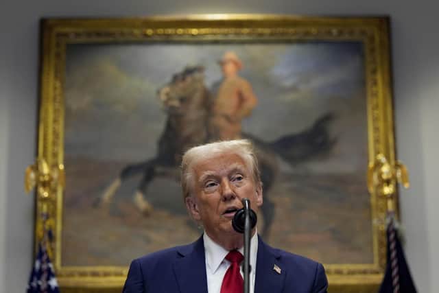 President Donald Trump speaks in the Roosevelt Room of the White House. PIC: AP Photo/Julia Demaree Nikhinson