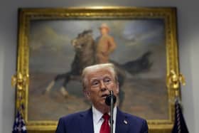 President Donald Trump speaks in the Roosevelt Room of the White House. PIC: AP Photo/Julia Demaree Nikhinson