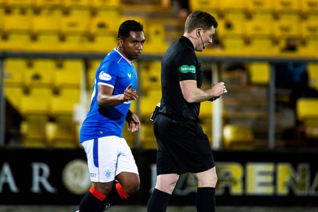 Alfredo Morelos was booked for an alleged dive against Livingston. Picture: SNS
