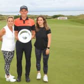 Grant Forrest with his mum Audrey and sister Alisa following his victory in the Hero Open at Fairmont St Andrews. Picture: Andrew Redington/Getty Images.