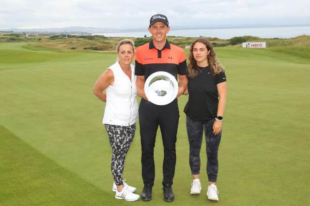 Grant Forrest with his mum Audrey and sister Alisa following his victory in the Hero Open at Fairmont St Andrews. Picture: Andrew Redington/Getty Images.