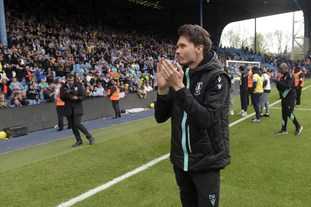Sheffield Wednesday boss Danny Rohl on the team's lap of appreciation to fans at Hillsborough last Saturday. Picture: Steve Ellis.