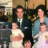 Top left - taking down The Mallard sign, bottom left Susan and Cameron Low with their two sons Gavin and Ewan and a family picture of Iain and Flora Clark with their four children left to right Lorna, Catriona, Alasdair and Susan picture: Susan Law