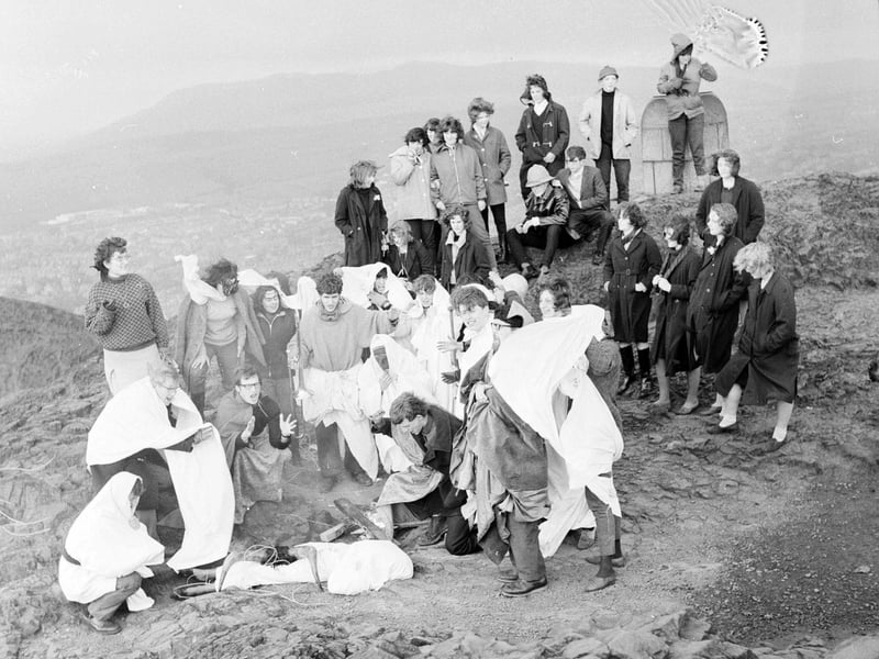 Crowds start to gather at the summit of Arthur's Seat at the start of May Day 1964.