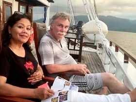 Retired British geologist James Graham Fitton with his wife Sarijah