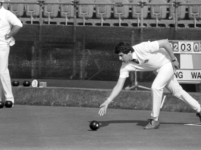 Scottish bowler Richard Corsie taking part in the Commonwealth Games.
