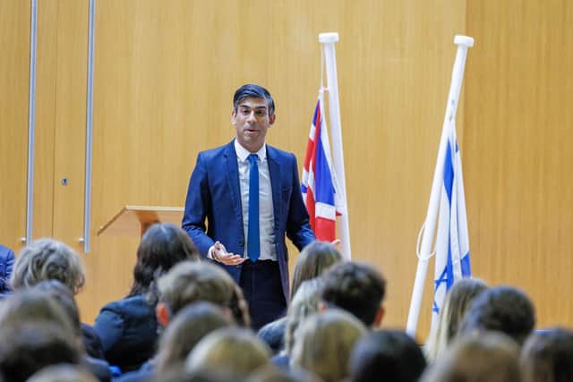 Prime Minister Rishi Sunak earlier addressed an assembly during a visit to a Jewish school in north London.