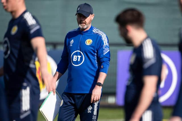 Scotland manager Steve Clarke during a training session at the Oriam.