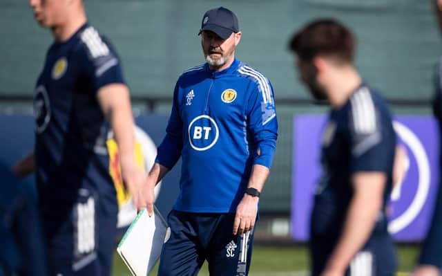 Scotland manager Steve Clarke during a training session at the Oriam.