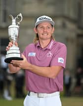 Cameron Smith holds the Claret Jug after winning the 150th Open at St Andrews. Picture: Ian Rutherford