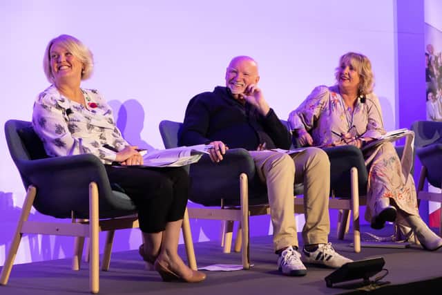 Finalists had the opportunity to pitch onstage to a high-profile judging panel consisting of NatWest Group chief executive Alison Rose, serial entrepreneur and philanthropist Sir Tom Hunter, who is the founder of Scottish Edge funding partner The Hunter Foundation, and Eleanor Shaw of the Hunter Centre for Entrepreneurship at Strathclyde University Business School.
Judges listen to the finalists pitches l-r Alison Rose CEO of NatWest Group, Sir Tom Hunter, Dr Eleanor Shaw of Strathclude University