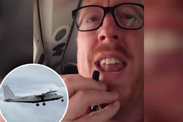 Noel Philips shared a video of the world's shortest flight in Scotland on his TikTok (@noelphilips)