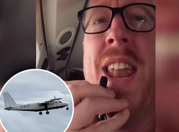 Noel Philips shared a video of the world's shortest flight in Scotland on his TikTok (@noelphilips)