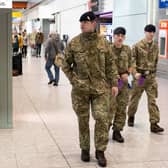 Army personal at Heathrow airport on there way to work on border control. Picture: SWNS