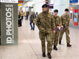 Army personal at Heathrow airport on there way to work on border control. Picture: SWNS