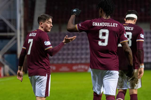 Jamie Walker, left, scored Hearts' winner against Dunfermline.