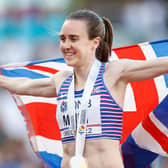 Laura Muir celebrates after winning bronze in the Women's 1500m final at the World Athletics Championships at Hayward Field in Oregon. (Photo by Steph Chambers/Getty Images)