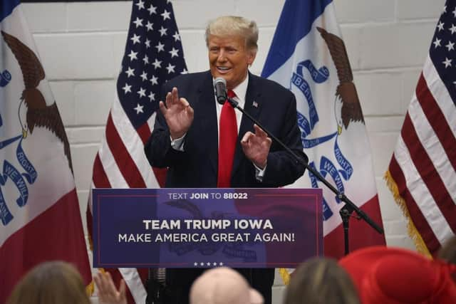 Donald Trump greets supporters at a Team Trump volunteer leadership training event in Iowa last week.