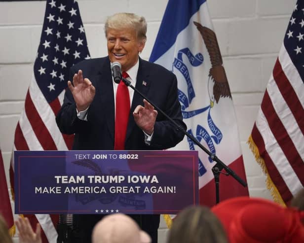 Donald Trump greets supporters at a Team Trump volunteer leadership training event in Iowa last week.