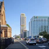 How the high-rise development would look within its surroundings in the west end of Glasgow city centre.