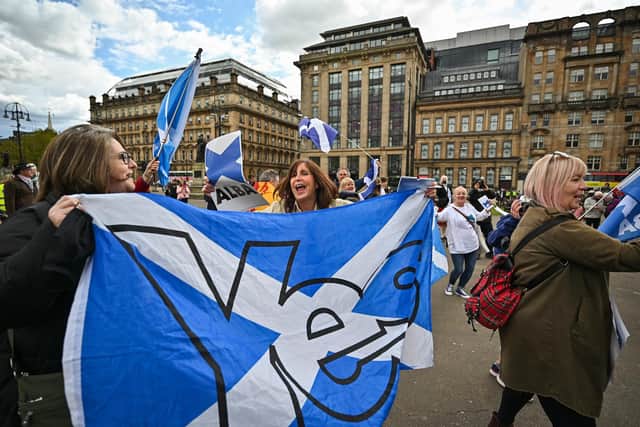 Scottish independence supporters gather in George Square for a rally organised by 'All Under One Banner' on May 1. Picture: Jeff J Mitchell/Getty Images