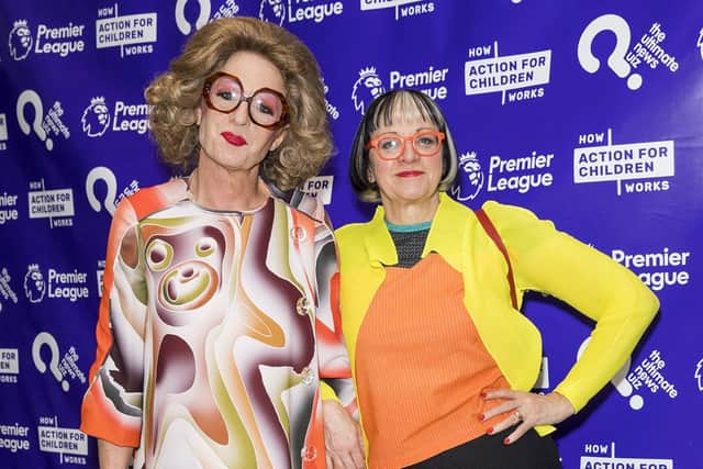 Grayson and Philippa Perry at the Ultimate News Quiz drinks reception in 2019 in London, in aid of Action for Children.