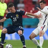 Billy Gilmour fends off Chelsea team-mate Mason Mount during last Friday's goalless draw between England and Scotland (Photo by Craig Williamson / SNS Group)