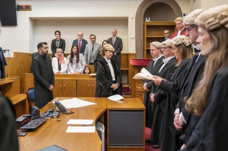 In the customary ceremony at the highest court in Scotland, Mr Yousaf pledged his allegiance to the King, as well as to serve him in the role as First Minister and Keeper of the Seal of Scotland.