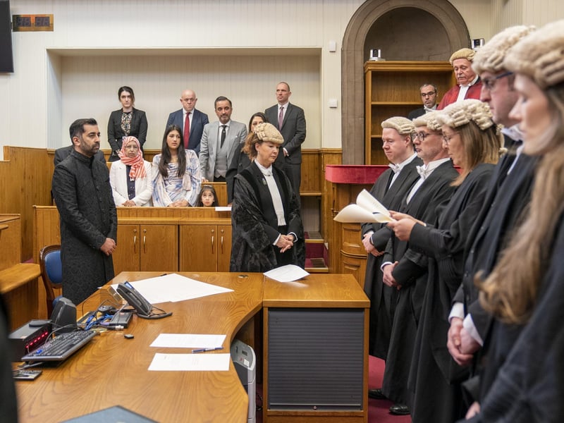In the customary ceremony at the highest court in Scotland, Mr Yousaf pledged his allegiance to the King, as well as to serve him in the role as First Minister and Keeper of the Seal of Scotland.
