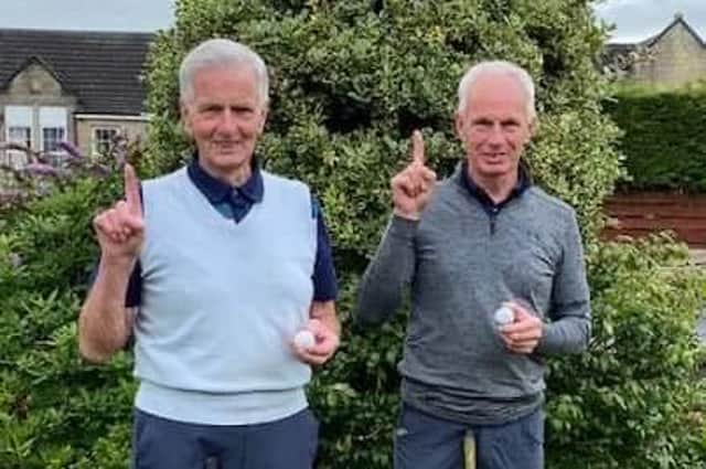 Davie Rennie, left, and son Russell Rennie both made their hole-in-one at the 15th at Harburn Golf Club in West Lothian