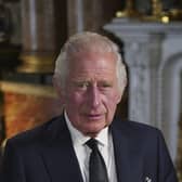 King Charles III delivers his address to the nation and the Commonwealth from Buckingham Palace. Picture: Yui Mok/Pool/Getty