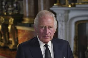 King Charles III delivers his address to the nation and the Commonwealth from Buckingham Palace. Picture: Yui Mok/Pool/Getty