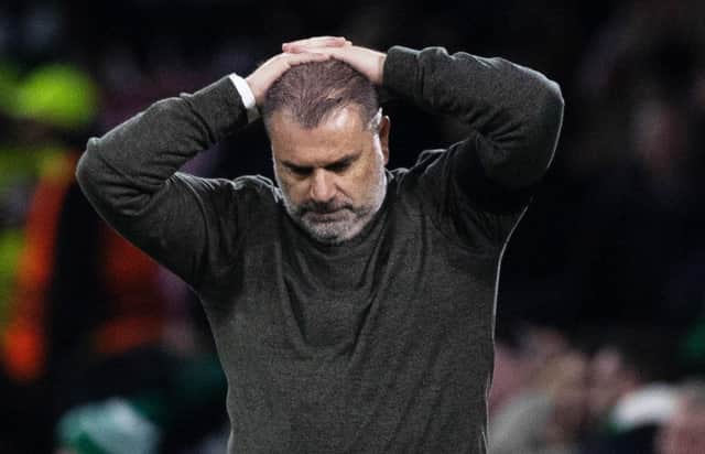 Celtic manager Ange Postecoglou reacts during the 2-0 defeat by RB Leipzig.