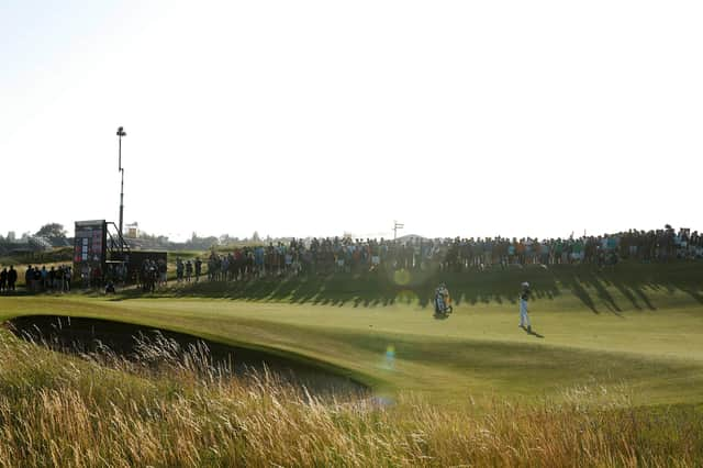 Open leader Louis Oosthuizen plays an approach shot on the 16th hole. Picture: Oisin Keniry/Getty Images