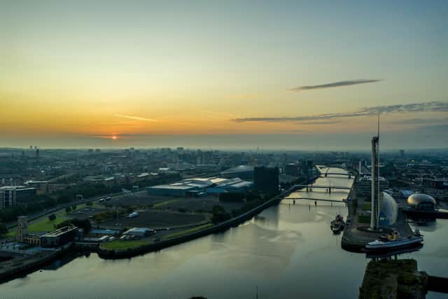 Glasgow at dawn - the city and the Greater Glasgow area have the highest population concentration in Scotland.